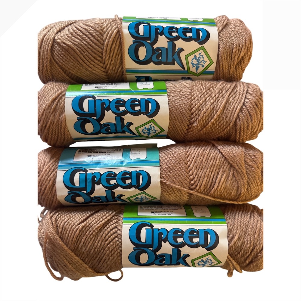 Vintage Green Oak Yarn Camel 4004 Kmart USA Made Knitting Crochet Tan Lot of 3